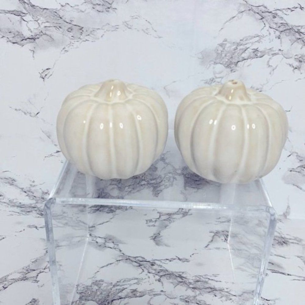 Food Network Pumpkin Salt & Pepper Shaker stoneware white